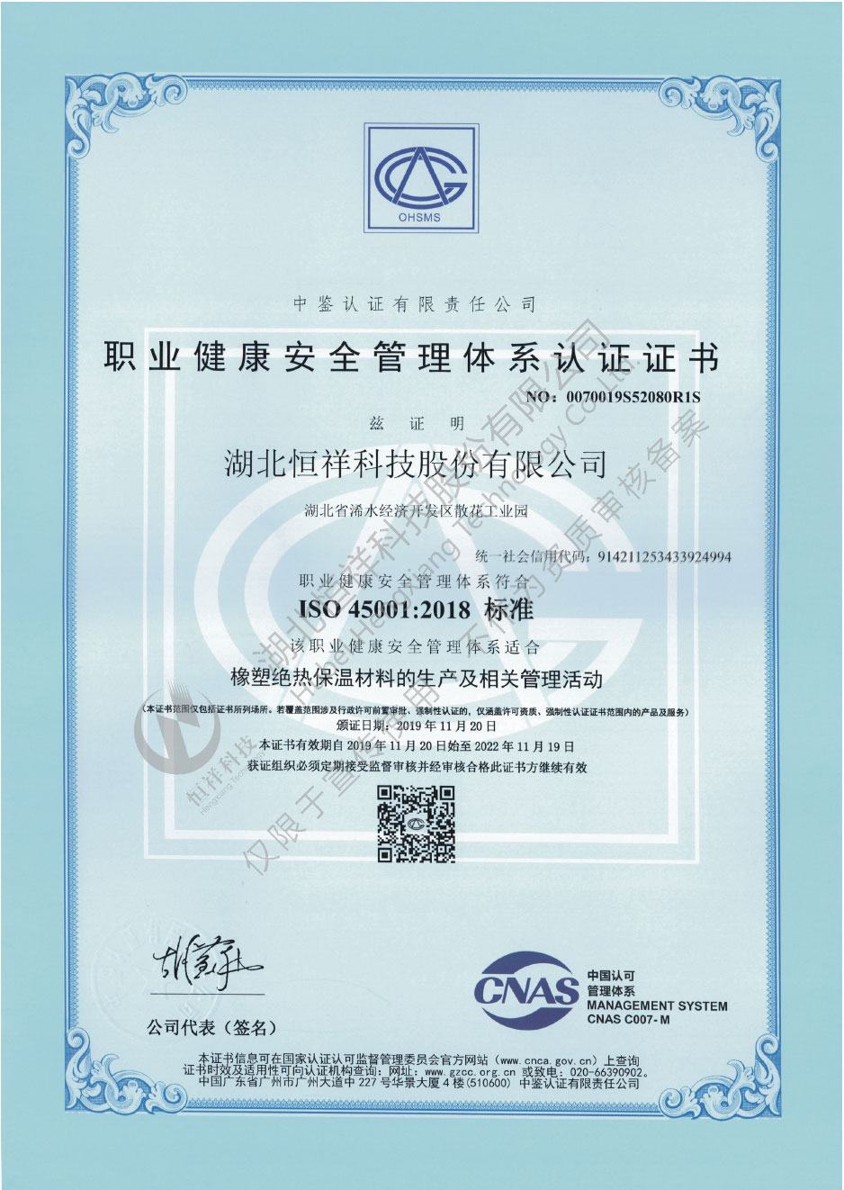 ISO 45001 Occupational Health and Safety Management System Certificate